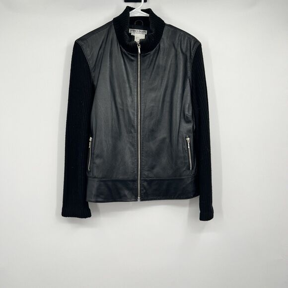Womens VTG Nancy Bolen L City Zip Jacket Lamb Nappa Leather Wool Biker Retro - Picture 3 of 7